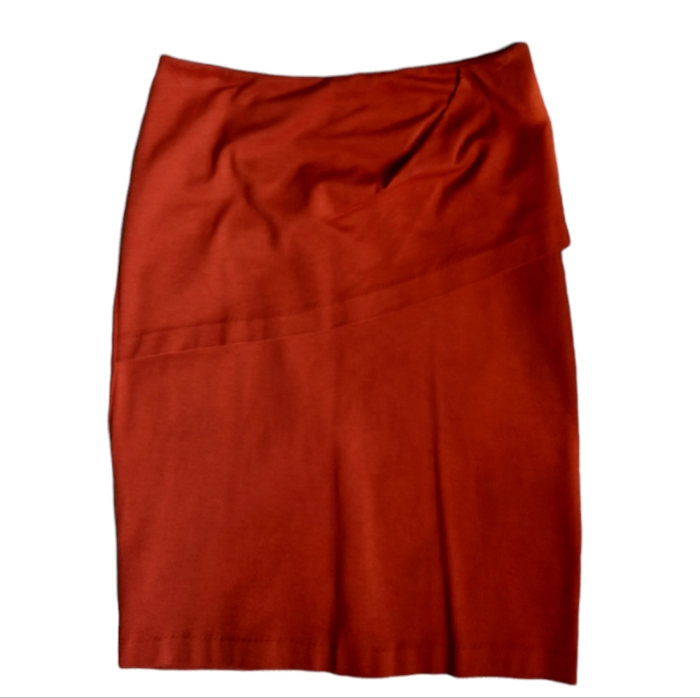 Cabi Womens Burnt Orange Pencil Skirt Knee Length Ruffled Tier Stretch Size 6
